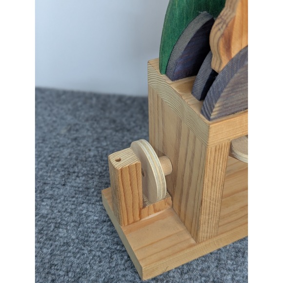 Vintage Wooden Automaton Hand Crank Wood Toy Decor Dolphin Sunset Palm Trees - Picture 9 of 14